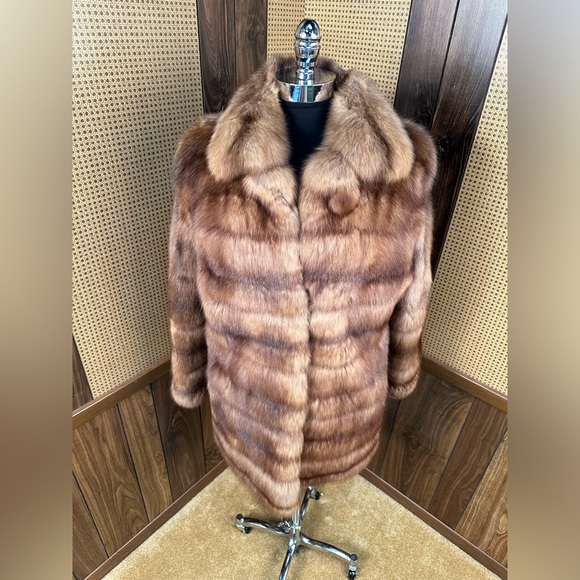 VINTAGE DENNIS BASSO DESIGNER HORIZONTAL PELT RUSSIAN SABLE FUR COAT JACKET 4-6 - Picture 2 of 12